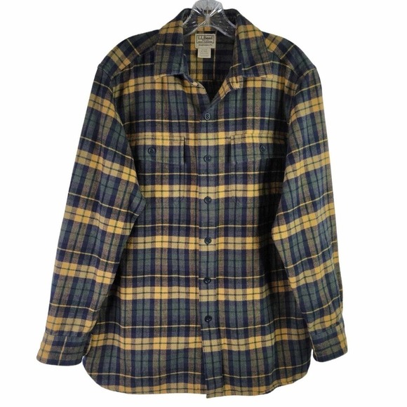 LL Bean Flannel Shirt Mens Plaid Button Down Long Sleeve Size Medium M Yellow - Picture 2 of 10